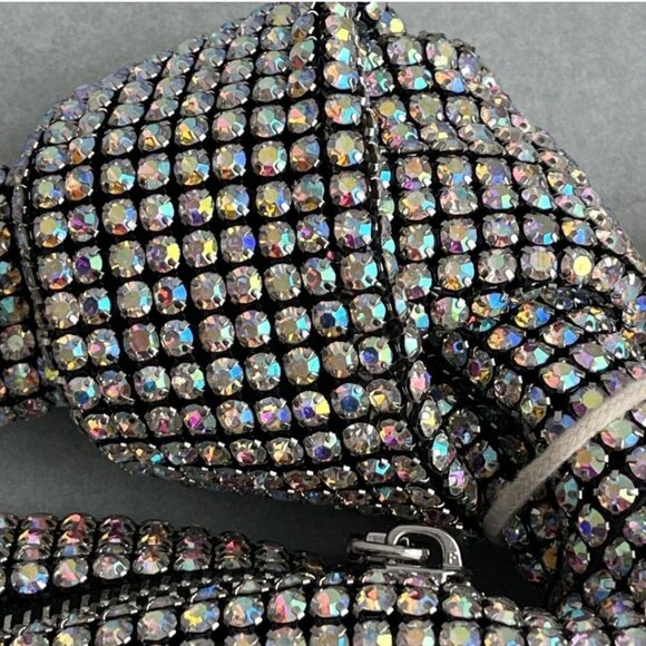 Madison West NWT Aurora Borealis Rhinestone Crystal Dumpling Bag Knot Top Handle - Picture 6 of 7